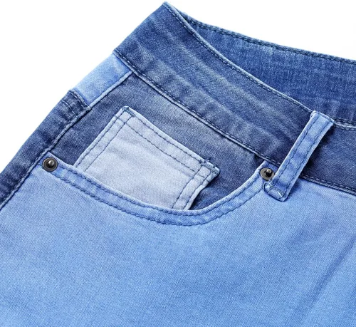 Vista 4 de vanberfia - Pantalones elásticos de cintura media para mujer, diseño retazos de mezclilla