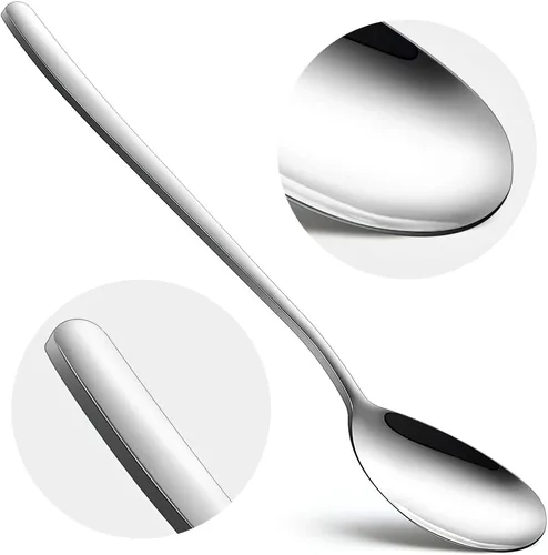 Vista 5 de Cucharas coreanas, 6 cucharas mezcladoras de acero inoxidable, cucharas de arroz de 8 pulgadas con mango plano largo, diseño poco profundo para una