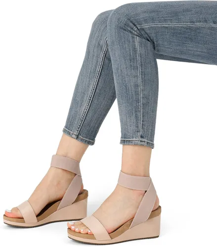 Vista 4 de Dream Pairs - Sandalias de cuña con plataforma y puntera abierta y correa elástica para mujer