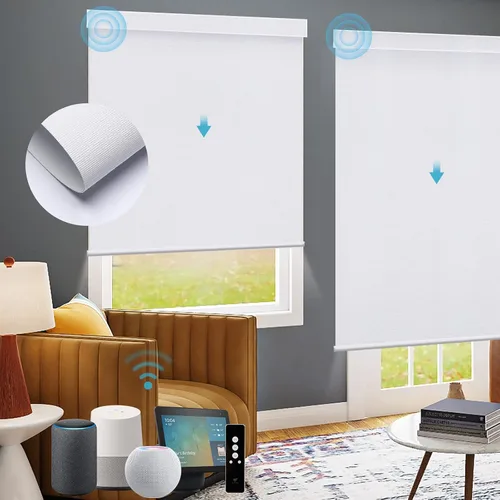 Vista 49 de SmartWings Persianas Motorizadas con Sombras para Ventana Control Remoto Funciona con Thread Apple Homekit Z-Wave Alexa 100% Blackout de Doble Cara