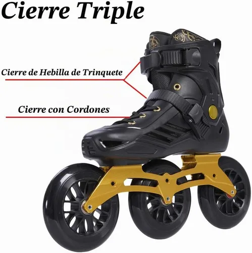 Vista 3 de LIKU Negro 3WD Patín En Línea,Patín De Carreras De 3 Ruedas Unisex