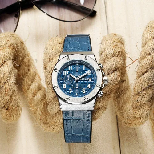 Vista 3 de Correa de cuero para hombre, cronógrafo deportivo, reloj de cuarzo, resistente al agua, para hombre