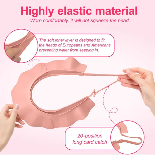 Vista 4 de Gorro de champú ajustable, impermeable, suave, sin BPA, para cabeza, oídos, elástico, para lavado de cabello, protección suave para ojos y oídos