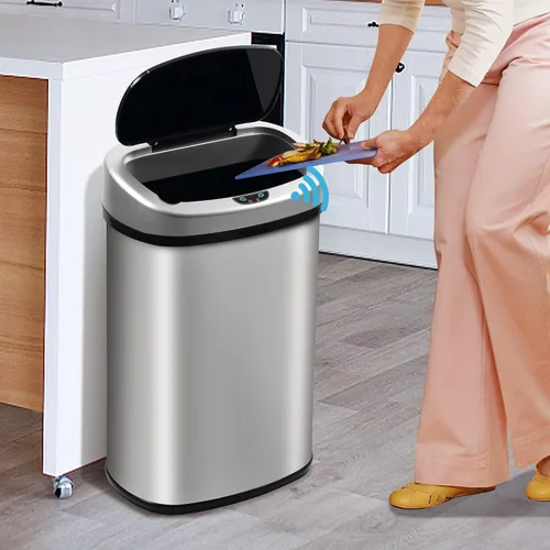 Vista 9 de Basurero automático de 13 galones con tapa y sensor de movimiento para la oficina en casa, dormitorio, baño, sala de estar, basura, acero inoxidable