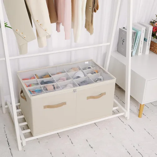 Vista 4 de TOPIA HOME Organizador de zapatos para armario, caja de zapatos plegable con divisores ajustables y cubierta transparente, organizador