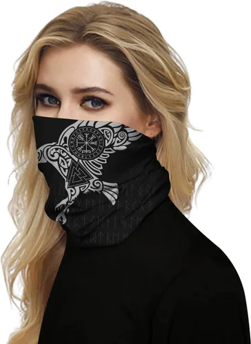 Vista 3 de GLUDEAR Máscara facial vikingo con estampado 3D de calavera y rayos UV, bandana sin costuras, bandana multifuncional para el cuello, para mujeres
