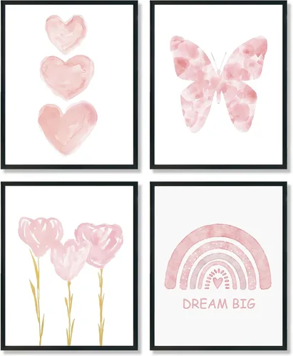 Vista 11 de ULEGIE Decoración de Habitación para Niña Pequeña, Arte de Pared Azul para Habitación de Niñas Nursery Sueña en Grande Juego de 4 Impresiones