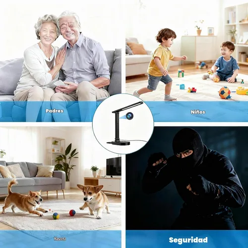 Vista 8 de Monitor de bebé inteligente WiFi con cámara, lámpara de escritorio para el cuidado de los ojos con 5 brillo, monitores de bebé 2k HD, conversación
