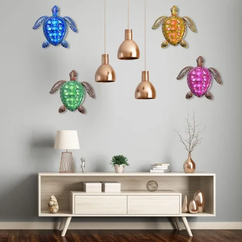 Vista 6 de Surakey Decoración de pared de tortuga marina de metal, decoración de pared de tortuga marina, adorno colgante de animales para el hogar
