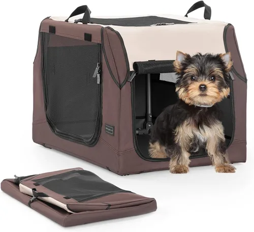 Vista 10 de PETSFIT Jaula de viaje para perros, jaula suave para perros, estructura ajustable resistente de 24 pulgadas, fácil de instalar, perrera portátil