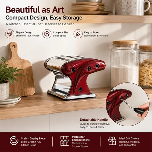 Vista 7 de XINGYUEXUAN - Máquina manual para hacer pasta, de acero inoxidable con manivela con cortadores de 0.079 pulgadas y 0.157 pulgadas, rodillo de masa