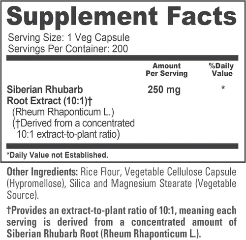 Vista 3 de NusaPure Ruibarbo siberiano, vegano, 250 mg, 200 cápsulas vegetarianas - 200 porciones Plant Based Formulation, 10:1 Rheum rhaponticum Extract