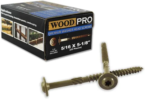 Vista 2 de WoodPro Fasteners ST516X518-25PC Tornillos de madera para exteriores de cabeza redonda de 5/16 pulgadas por 5-1/8 pulgadas de longitud, paquete
