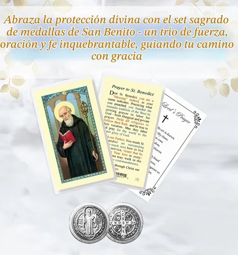 Vista 2 de Trendzeen Tarjeta de oración laminada de San Benito - Ficha de San Benito, Oración del Señor - Medalla de bolsillo de doble cara con acabado