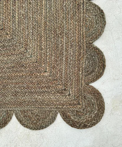 Vista 5 de Alfombra de Área de Yute Festoneada Alfombra de Yute Boho Alfombra Costera Festoneada, Gris Pardo Oscuro 2'x3' Gris topo oscuro