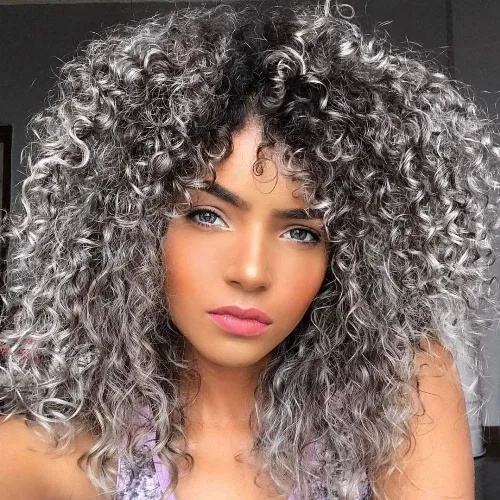 Vista 10 de YEAME Pelucas rizadas para mujeres negras, peluca rizada afro con flequillo, negro natural, resistente al calor, peluca completa de 15 pulgadas #1B
