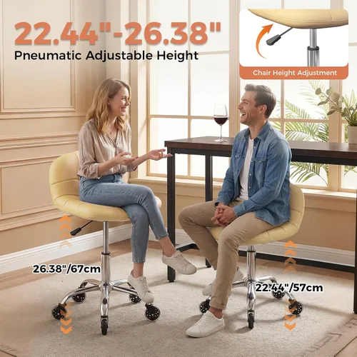 Vista 13 de Taburete enrollable con ruedas, taburete ajustable en altura con soporte para la espalda, silla de dibujo de oficina con cojín de piel sintética