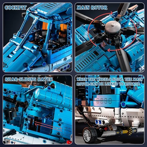 Vista 4 de Juego de bloques de construcción de helicópteros militares 1521PCS para Azul