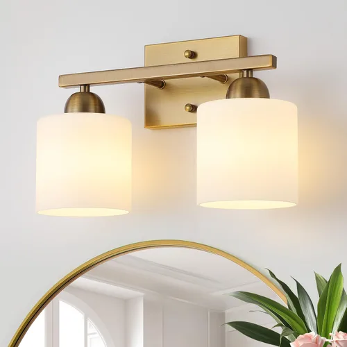 Vista 7 de Mecgirn Luces de tocador de vidrio de leche de acero inoxidable para baño, 2 lámparas cromadas de baño sobre espejo, enchufes E26 de cerámica