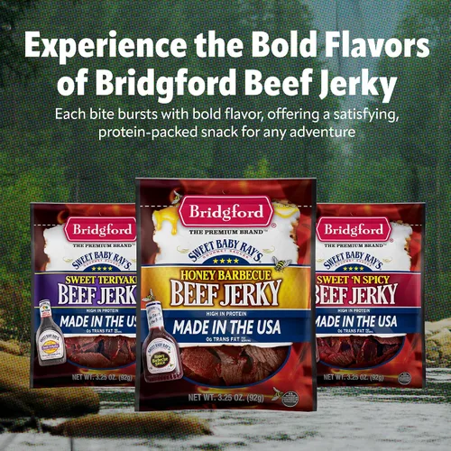Vista 3 de Bridgford Sweet Baby Ray's Beef Jerky Honey BBQ de 3.25 onzas, paquete de 2 – Cecina alta en proteínas para impulso de energía del mediodía