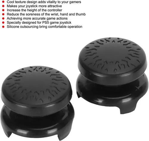 Vista 2 de ASHATA 2 unidades extensor de pulgar para PS5, textura 3D pulgar agarre palillo de joystick para Playstation 5 Controller (negro)