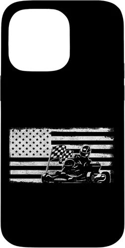 Vista 21 de iPhone 16 Go Kart Racing American Flag Vintage Case