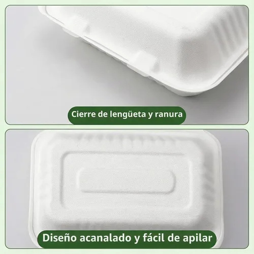 Vista 6 de Elsjoy Paquete de 90 recipientes para llevar con 2 compartimentos, contenedores de alimentos compostables con bisagras de 9 x 6 pulgadas, cajas
