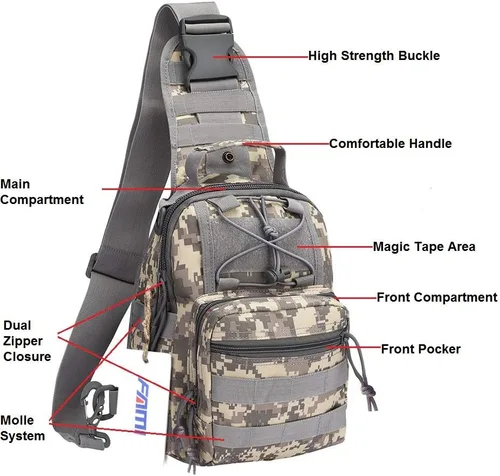 Vista 3 de Mochila para el hombro para exteriores, mochila deportiva y militar, táctico para campamento, senderismo, caminata Fami