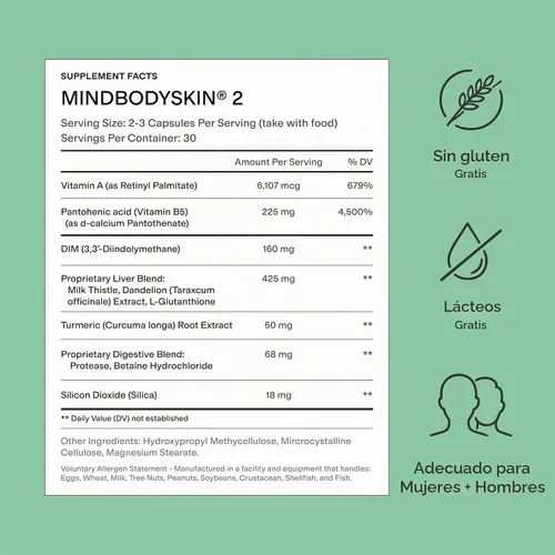 Vista 10 de CLEARSTEM - MINDBODYSKIN Suplemento hormonal para el acné (sin 5-HTP) - Suplemento DIM natural - Vitaminas para el cuidado de la piel - Equilibrio