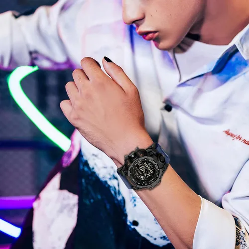 Vista 4 de FANMIS Reloj deportivo de cuarzo digital multifunción militar para hombre, impermeable, con alarma, LED, azul