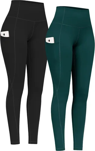 Vista 15 de PHISOCKAT Paquete de 2 pantalones de yoga de cintura alta con bolsillos, leggings de control de abdomen, leggings de yoga elásticos en 4 direcciones