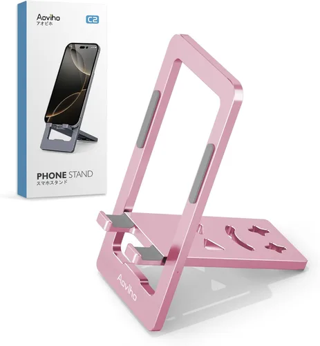 Vista 10 de Aoviho Soporte de teléfono para escritorio, soporte de teléfono de aluminio plegable ultrafino, soporte portátil de viaje y oficina para teléfono