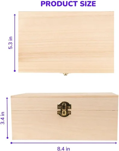 Vista 2 de Craft County Caja de madera sin terminar con bisagras y pestillo, almacenamiento para coleccionables y suministros