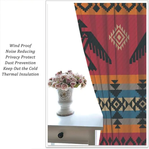 Vista 99 de Cortinas con patrón geométrico tribal, estilo suroeste, azteca, rústico, occidental, nativo americano, opacas, con bolsillo para barra, decoración