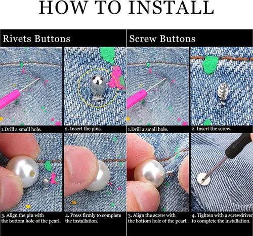 Vista 3 de 100 juegos de botones de broche de perlas, botones para cubrir sin coser, remaches de tornillo, tachuelas, pernos de seguridad de perlas
