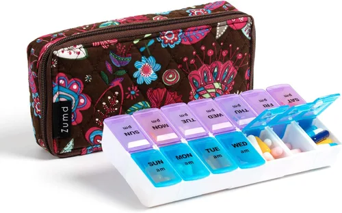 Vista 29 de Organizador Semanal de Pastillas 2 Veces al Día, Pastillero Zumd de 7 Días con Bonita Funda de Tela Acolchada con Cremallera, Estuche de Pastillas