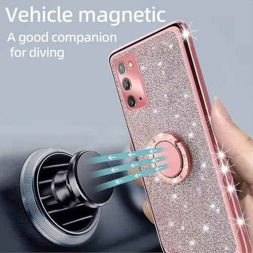 Vista 6 de Funda para Note 20, Galaxy Note 20 para mujer, con purpurina, suave, transparente, TPU de lujo, bonita funda protectora con correa de soporte