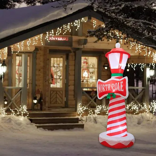 Vista 6 de Poptrend Decoraciones inflables de Navidad, faro inflable de Navidad, decoración de Navidad para patio, césped, hogar con luces LED de Navidad