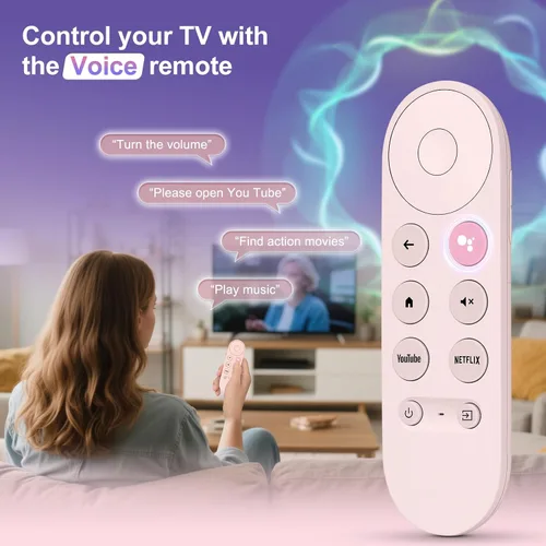 Vista 5 de Sustitución por voz para mando a distancia de Google Chromecast, para control remoto de Google TV y transmisor de Google TV (Rosa)