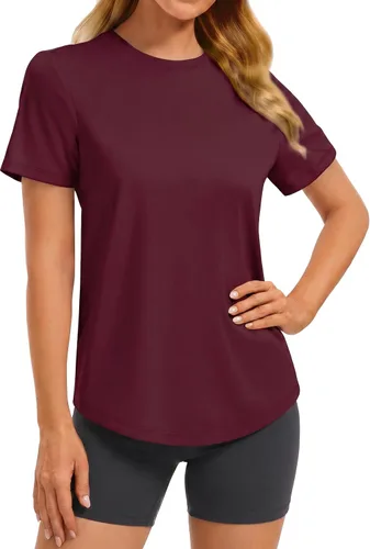 Vista 24 de PINSPARK Camisetas básicas de entrenamiento suaves para mujer, de manga Azul oscuro