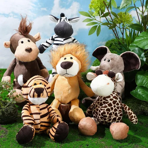 Vista 4 de HyDren Juego de 12 animales de peluche de safari de 8 pulgadas, animales de la selva, para niños y niñas, animales del bosque de felpa, león