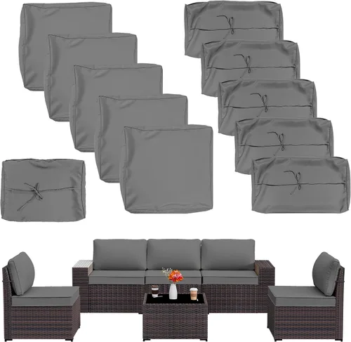 Vista 7 de ALAULM 11 fundas de cojín de repuesto, impermeables y a prueba de salpicaduras, para muebles de exterior, con cremalleras, solo fundas