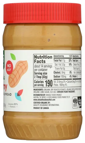 Vista 2 de 365 by Whole Foods Market, untablero de mantequilla de cacahuate orgánico cremoso, sin necesidad de remover, 16 onzas