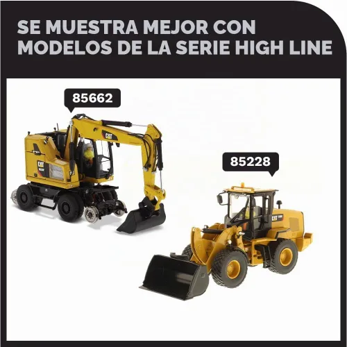 Vista 7 de Diecast Masters Excavadora con ruedas para ferrocarril Caterpillar M323F a escala 1:50 - Versión amarilla de seguridad Camiones para gatos