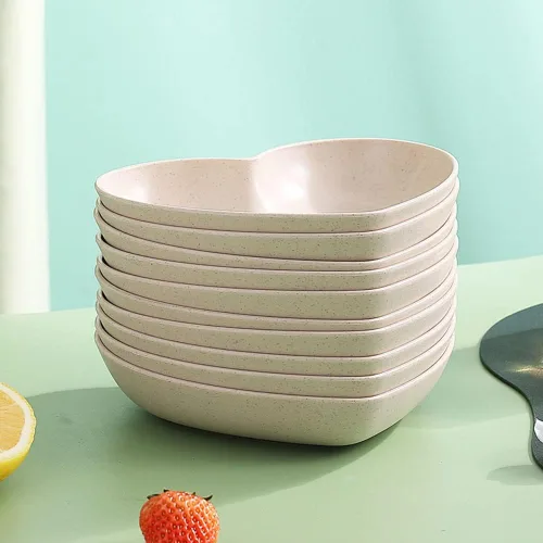 Vista 3 de Juego de 10 platos llanos en forma de corazón, platos de 6 pulgadas, bandeja para frutas, aperitivos, sin BPA (beige)