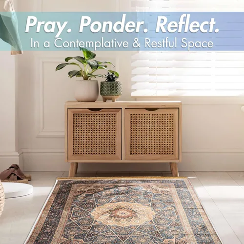 Vista 5 de Sacred Artisans Alfombra de oración musulmana y alfombrilla de oración islámica para hombres y mujeres Un Janamaz turco súper suave al tacto