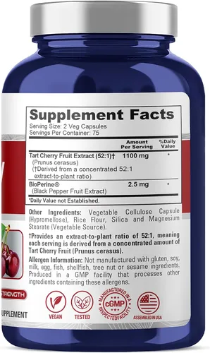 Vista 2 de NusaPure - Cereza agria, vegana, 1100 mg, 150 cápsulas vegetales - 75 porciones