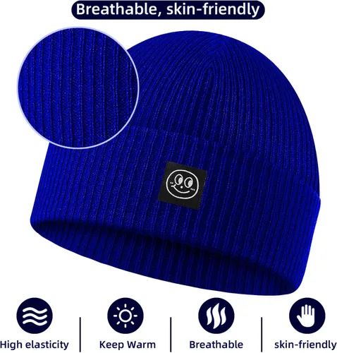 Vista 3 de Gorro para hombre con gorro de invierno con sonrisa, unisex, de punto, suave, cálido, con puños