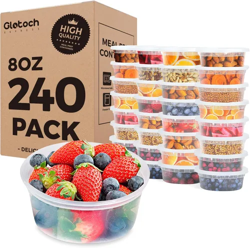 Vista 17 de Glotoch - Juego de 48 recipientes de plástico para almacenamiento de alimentos y bebidas de 8 onzas, 16 onzas y 32 onzas con tapas, aptos