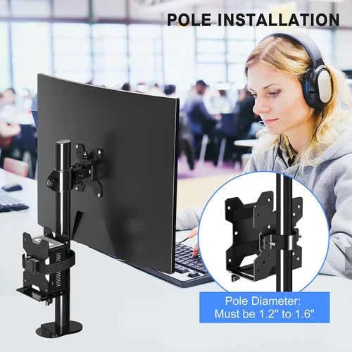 Vista 3 de Pholiten Soporte de Montaje Ajustable para Mini PC de Cliente Delgado, Soporte para Computadora CPU VESA Bajo Escritorio y Brazo de Monitor